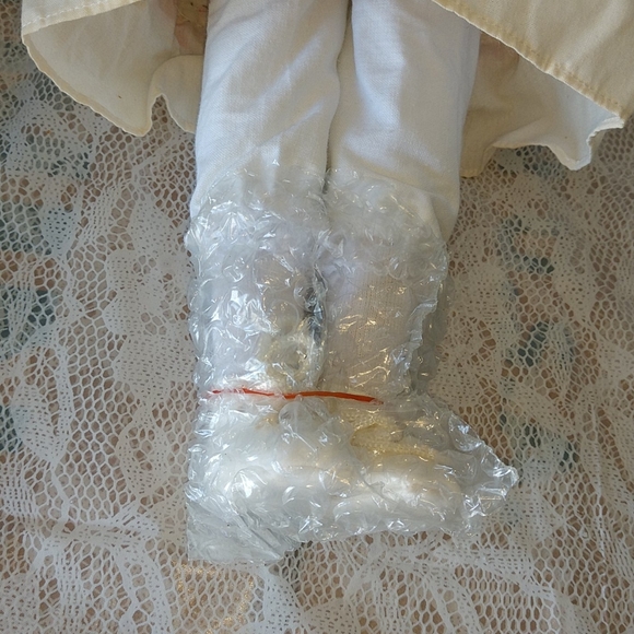 Vtg Porcelain Doll in Floral Red Pink Yellow Dress - Picture 3 of 8